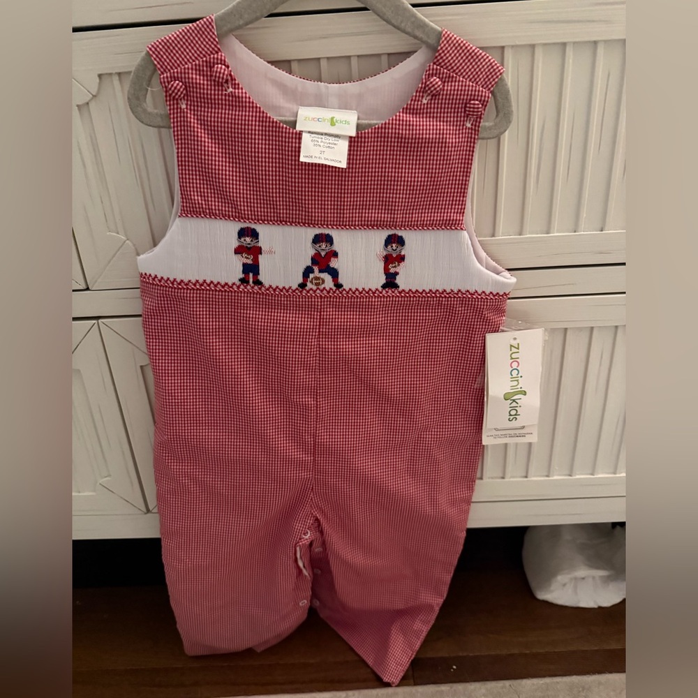 Zuccini Kids red and white checked football player Jon Jon size 2T